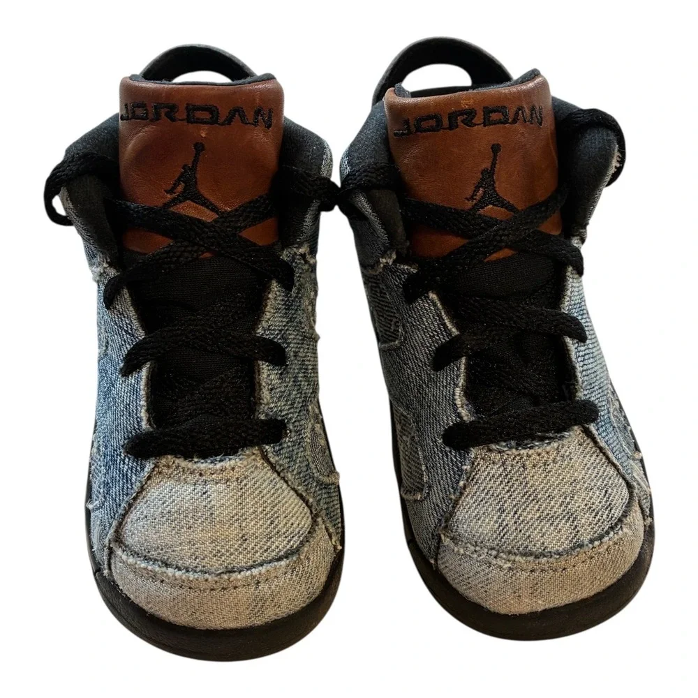 Air Jordan 6 Retro Denim Toddler Shoes‎ CV5488-401 Blue Black Brown Sneakers